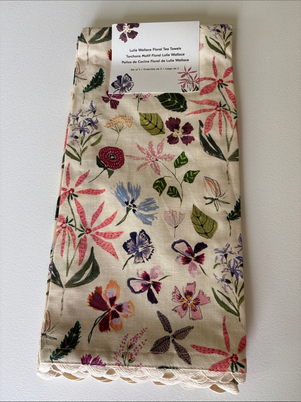 NWT West Elm Lulie Wallace Floral Tea Towels Set of Two Cotton Cottage 20x28"
